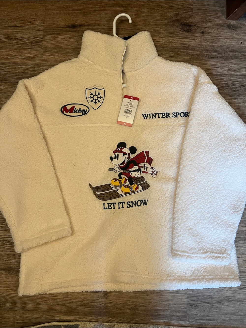 Disney Cream Sherpa Pullover with Mickey Ski Design
